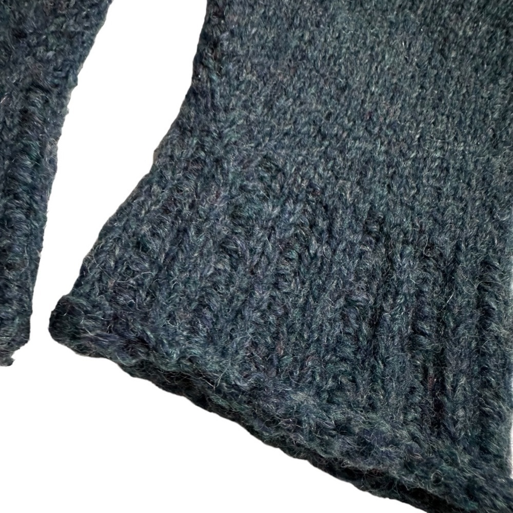 Women's Chunky Gray Blue Wool Hand Knit Cold Weather Gloves, Large - Picture 3 of 6
